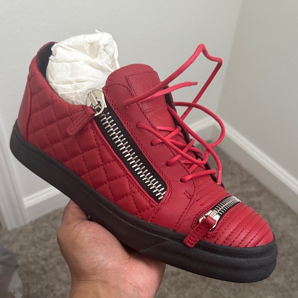 Giuseppe Zanotti Quilted Red Sneakers with Silver Accents